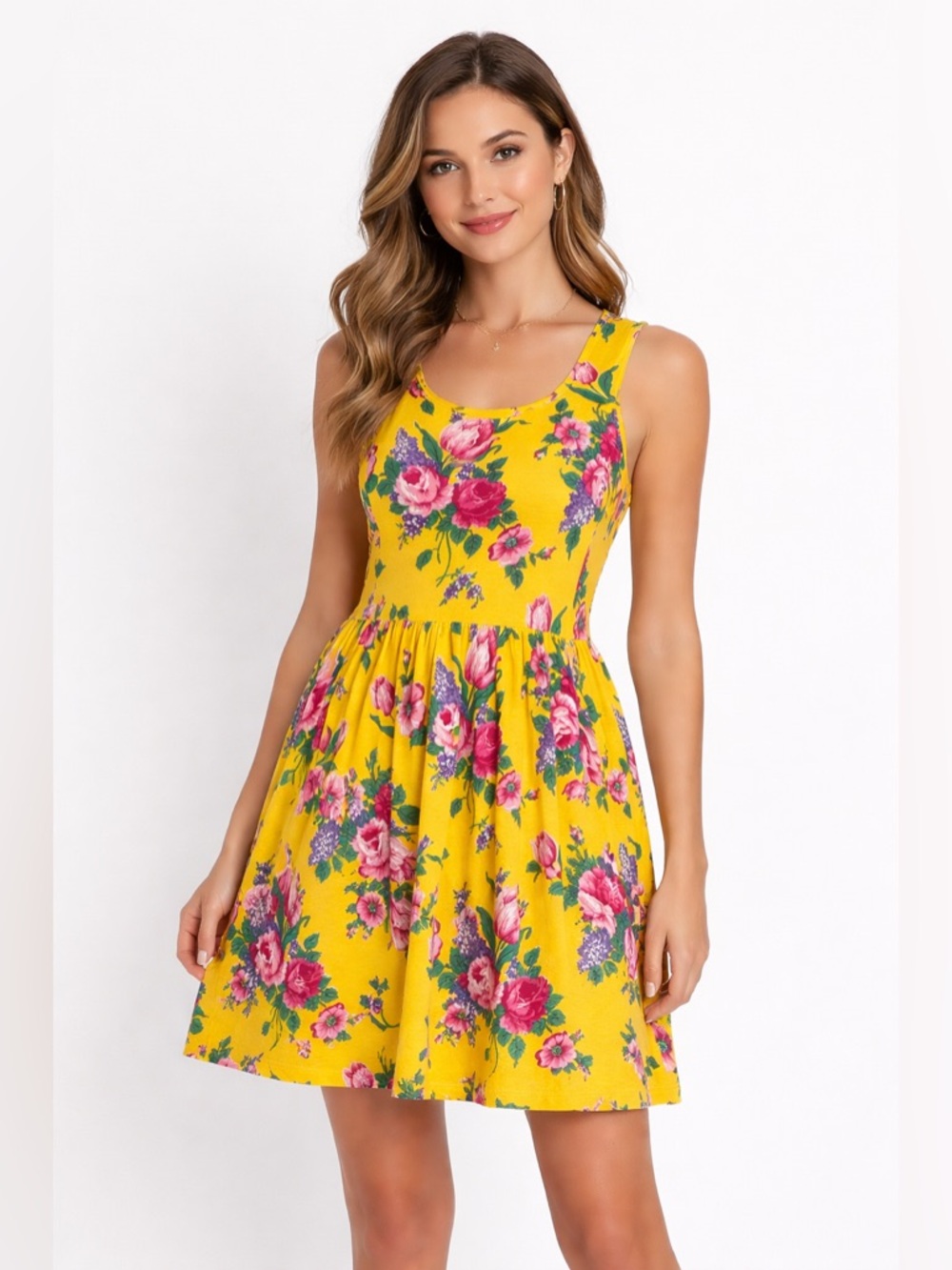 Adrienne Vittadini Yellow Floral Sleeveless Dress